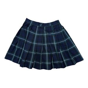 Source Unknown Blue and Green Pleated Mini Skater Skirt